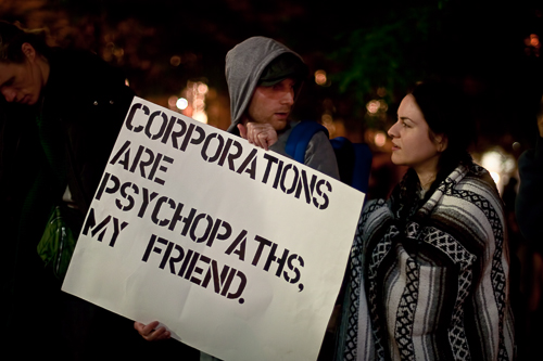 Corporations are Psychopaths Occupy Wall Street Sign